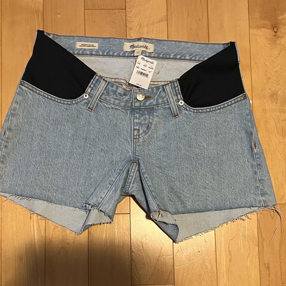 Madewell Light Blue Denim Jean Shorts with Black Waist Panels
